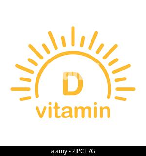 Vitamin D-Text mit Sonne-Symbol-Vektor-Schönheit, Apotheke, Ernährung Hautpflege-Konzept für Grafik-Design, Logo, Website, Social Media, mobile App, ui ill Stock Vektor