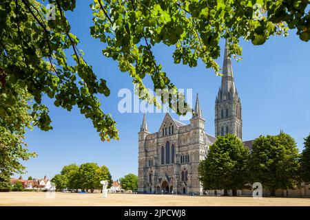 Sommermittags in der Salisbury Cathedral, Wiltshire, England. Stockfoto