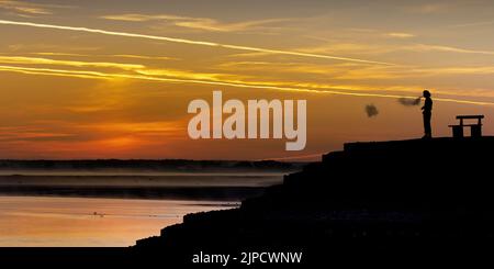 Lever de Soleil dans la baie de Somme à Saint Valery sur Somme. Picardie Stockfoto