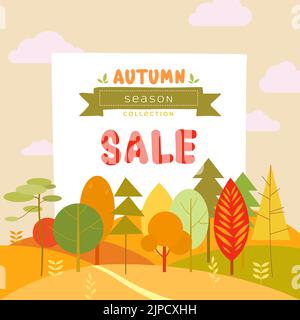 Herbst Kollektion Sale Banner mit Cartoon Stil Herbst Wald für Druck und Design. Vektorgrafik. Stock Vektor