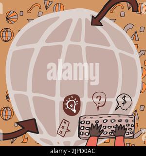 Hände Tippen Tastatur Gegen Den Globus Mit Global Business Tendencies Stock Vektor