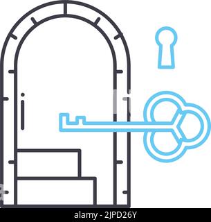 Schlüssel öffnen geheime Linie Symbol, Umriss Symbol, Vektor-Illustration, Konzept Zeichen Stock Vektor