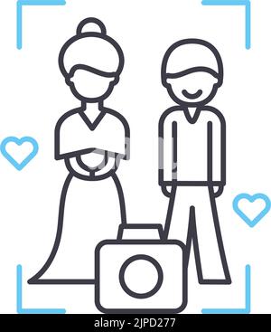 Hochzeit Fotografie Linie Symbol, Umriss Symbol, Vektor-Illustration, Konzept Zeichen Stock Vektor