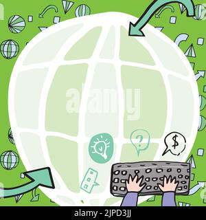 Hände Tippen Tastatur Gegen Den Globus Mit Global Business Tendencies Stock Vektor