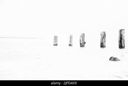 Alte Holzkehlchen im atlantik, am Crow Point, Devon UK Stockfoto