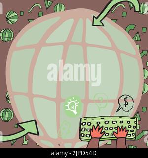 Hände Tippen Tastatur Gegen Den Globus Mit Global Business Tendencies Stock Vektor