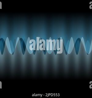 Illustration mehrerer Wellen, die durch viele kleine digitale vertikale Linien oszillieren oder überlappen abstraktes dekoratives modernes Design auf schwarzem Hintergrund Stockfoto