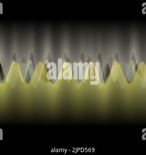 Illustration mehrerer Wellen, die durch viele kleine digitale vertikale Linien oszillieren oder überlappen abstraktes dekoratives modernes Design auf schwarzem Hintergrund Stockfoto