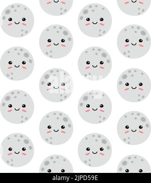 Vektor nahtloses Muster des flachen Mondes mit Gesicht Stock Vektor