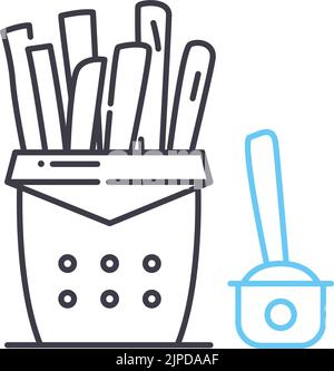 fries-Liniensymbol, Umrisssymbol, Vektorgrafik, Konzeptschild Stock Vektor