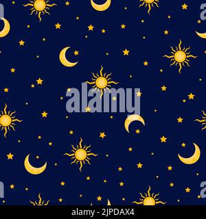 Eine Vektordarstellung von Sonne und Mond mit Sternen am Nachthimmel Stock Vektor