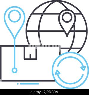 Globales Logistikliniensymbol, Umrisssymbol, Vektordarstellung, Konzeptschild Stock Vektor