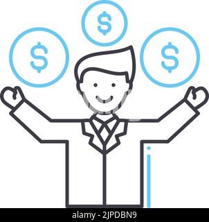 Rich Person Linie Symbol, Umriss Symbol, Vektor-Illustration, Konzept Zeichen Stock Vektor