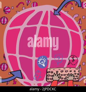 Hände Tippen Tastatur Gegen Den Globus Mit Global Business Tendencies Stock Vektor