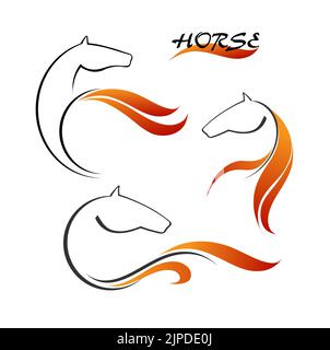 Der Kopf des Pferdes ist mit einer schwarzen Linie auf weißem Hintergrund gezeichnet. Lineares Logo. Vektorgrafik Stock Vektor
