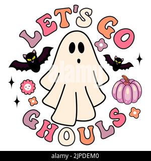 Gruselige Jahreszeit Vibes Sublimation. Lassen Sie uns ghouls Halloween Geist Retro T-Shirt-Design Stock Vektor