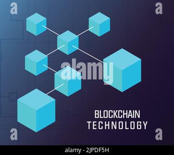 Block Chain Vektor Konzept blau lineare Symbol - Cryptocurrency abstraktes kreatives Zeichen in Umrissstil auf dunklem Hintergrund Stock Vektor