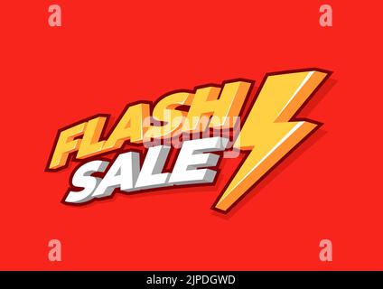 Flash-Verkauf mit Donner auf rotem Hintergrund. Flash Sale Banner Vorlage Design. Stock Vektor