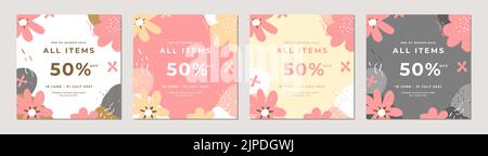 Bannerset zum Saisonende. Spezielle Angebote und Werbebanner-Vorlage. Stock Vektor