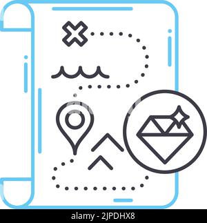 Schatzkarte Liniensymbol, Umrisssymbol, Vektordarstellung, Konzeptzeichen Stock Vektor