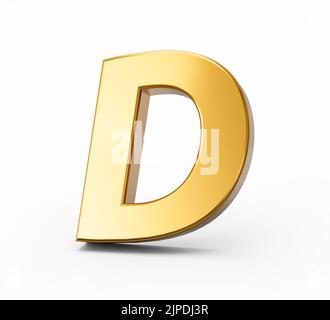 Das Goldene Alphabet D isoliert auf weißem Hintergrund Stockfoto