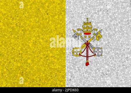 Vatikanflagge auf Styropor-Textur. Nationalflagge auf der Oberfläche aus Kunststoffschaum lackiert Stockfoto