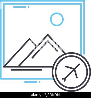 Reise Fotografie Linie Symbol, Umriss Symbol, Vektor Illustration, Konzept Zeichen Stock Vektor