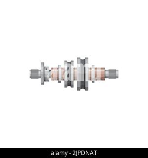 Car Detail Nockenwelle Metall rotierenden Objekt isoliert realistische Symbol. Vector Verbrennungsmotor Betrieb Einlass Auslassventile Ersatzteil. Mechanisches Werkzeug, das die wechselseitige Rotationsbewegung umwandelt Stock Vektor