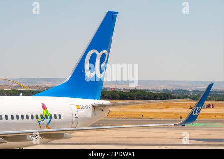 Logo von Air Europa im Heck eines Flugzeugs in einem Transportgebäude Stockfoto
