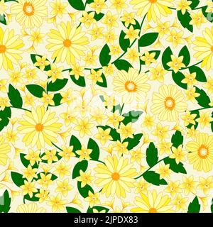 Ein nahtloses Blumenmuster in gelben Farben Stock Vektor