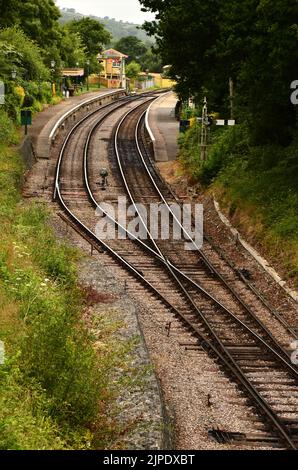 Harman's Cross Station auf der Swanage Dampfeisenbahn, Dorset, Großbritannien Stockfoto