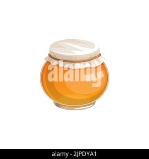 Honig in Glas isoliert Vektor-Symbol. Bienenprodukt mit Tuch bedeckt und mit Seil auf weißem Hintergrund gewickelt. Süßes Dessert Cartoon Element für Design Stock Vektor