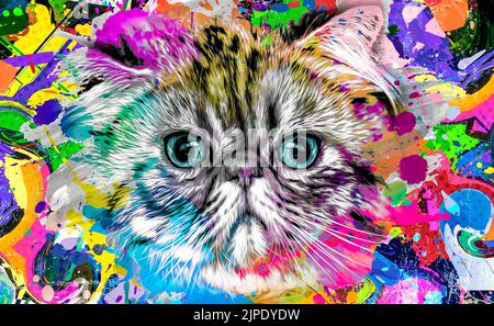 Abstrakte bunte Katze Schnauze Illustration, Grafik Design Concept Art Stockfoto