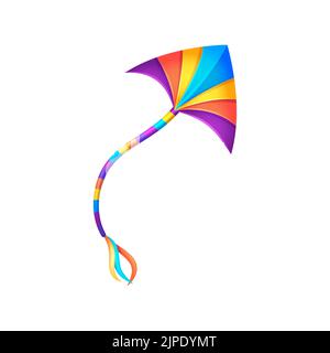 Cartoon Drachen Vektor-Symbol. Happy Makar Sankranty Holiday Symbol. Bunte fliegende Kinder Spielzeug mit hellen Bändern auf langen Schwanz isoliert auf weißem Hintergrund Stock Vektor
