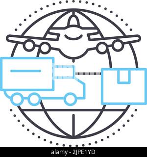 World Logistics Line Icon, Umrisssymbol, Vektordarstellung, Konzeptschild Stock Vektor