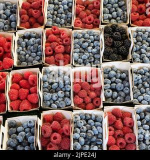 Rote Früchte sind auf dem Markt von Sanary-sur-mer, Frankreich, zu finden Stockfoto