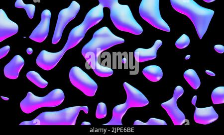 Flüssige metallische Tropfen Hintergrund. Dynamische schillernde Flüssigkeitsformen. 3D Darstellung rendern Stockfoto