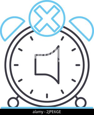 Deaktivieren Sie das Zeilensymbol des Weckers, das Umrisssymbol, die Vektordarstellung und das Konzeptschild Stock Vektor