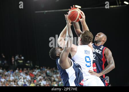 Montpellier, Frankreich. 16. August 2022. Zweites Spiel für das France Basket Team gegen Italien in Montpellier als Vorbereitung für den Eurobasket 2022. Der Gewinner ist Frankreich 100 - 68 (Foto: Norberto Maccagno/Pacific Press) Quelle: Pacific Press Media Production Corp./Alamy Live News Stockfoto