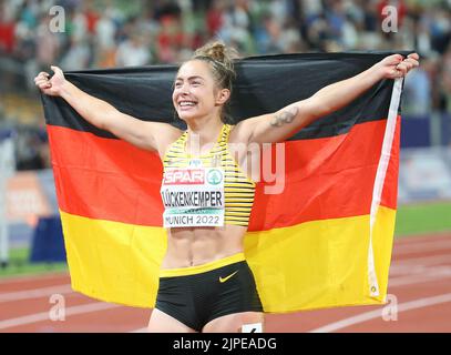 München, Allemagne. 16. August 2022. Gina Luckenkemper von Deutschland Goldmedaille während der Leichtathletik, Frauen 100m bei den Europameisterschaften München 2022 am 16. August 2022 in München, Deutschland - Foto Laurent Lairys/DPPI Quelle: DPPI Media/Alamy Live News Stockfoto