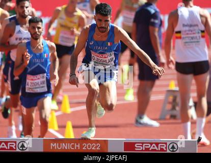 München, Allemagne. 16. August 2022. Osama Zoghlami aus Italien während der Leichtathletik, Männer 3000m Steeplechase bei den Europameisterschaften München 2022 am 16. August 2022 in München, Deutschland - Foto Laurent Lairys/DPPI Credit: DPPI Media/Alamy Live News Stockfoto