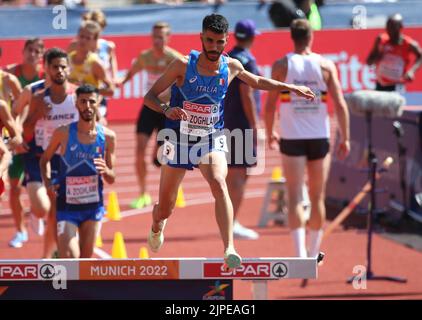 München, Allemagne. 16. August 2022. Osama Zoghlami aus Italien während der Leichtathletik, Männer 3000m Steeplechase bei den Europameisterschaften München 2022 am 16. August 2022 in München, Deutschland - Foto Laurent Lairys/DPPI Credit: DPPI Media/Alamy Live News Stockfoto