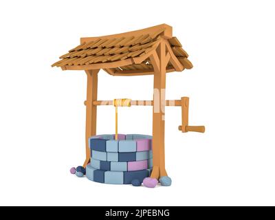 Cartoon Wishing Well isoliert auf weißem Hintergrund, 3D Rendering Stockfoto