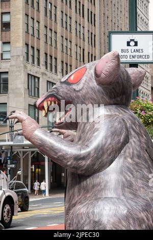 „Scabby“ ist ein aufblasbarer Riesentorrat bei den Demonstrationen der Union, E. 34. Street, New York City, USA Stockfoto