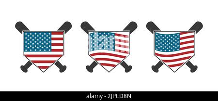 Vektor-Symbol Für Baseballhome-Platte. Vektorvorlagen-Design. Silhouette. Wiedergabe. Heimatbasis. Sport. USA Karte Flagge. USA. Symbol. Stock Vektor