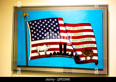 Gedenkbild von James Cloutier, das Geschenk von 14 Kühen an Amerika vom Volk der Maasai darstellt, 9/11 Memorial and Museum, New York City, NY, USA Stockfoto