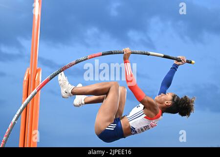 München, Deutschland. 17. August 2022. Europameisterschaften, Leichtathletik, Stabhochsprung, Frauen, Finale im Olympiastadion, Marie-Julie Bonnin (Frankreich) in Aktion. Quelle: Sven Hoppe/dpa/Alamy Live News Stockfoto