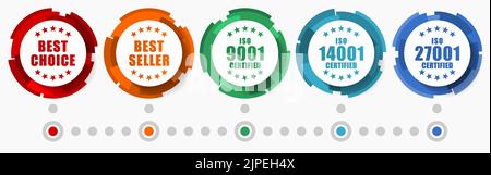 Beste Wahl, Bestseller und iso-Vektor-Icon-Set, bunte Infografik Vorlage, flaches Design runde Business-Tasten Stock Vektor
