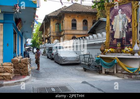 Talat Noi oder Talad Noi ist ein historisches Viertel von Bangkok. Bunte Straßen und Alltag. Bangkok ist ein wichtiger touristischer Besichtigungspunkt Stockfoto