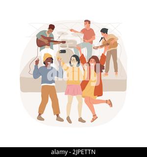 Konzert isoliert Cartoon Vektor Illustration. Diverse Teens beim Konzert, Freizeit, Live-Band auf der Bühne, Nachtleben bei Teenagern, Freunde glücklich zusammen, Musikfans, Event-Vektor-Cartoon. Stock Vektor